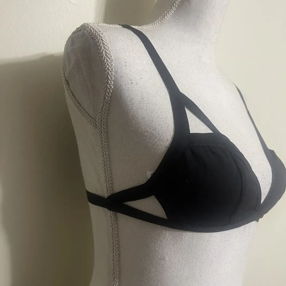 1 Sexy Bra Cross Lines Sexy Strappy Back Lightweight Lingerie No Pad MEDIU Black